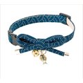 Necoichi Zen Gold Fish Charm Cotton Breakaway Cat Collar with Bell, Blue, 8.2 to 13.7-in neck, 2/5-in wide