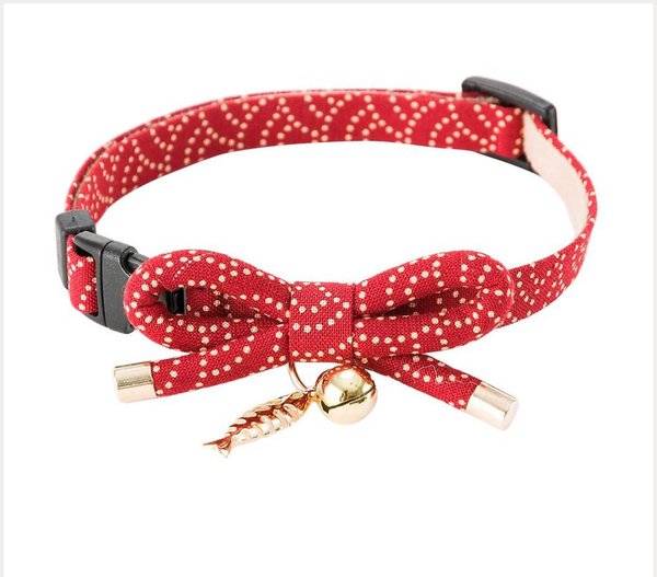 Necoichi Zen Gold Fish Charm Cotton Breakaway Cat Collar with Bell, Red, 8.2 to 13.7-in neck, 2/5-in wide slide 1 of 3