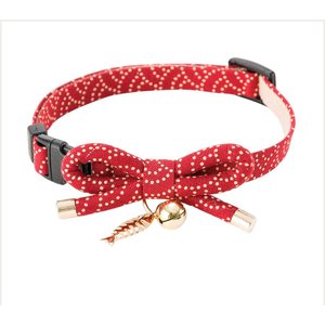 Necoichi Zen Gold Fish Charm Cotton Breakaway Cat Collar with Bell, Red, 8.2 to 13.7-in neck, 2/5-in wide