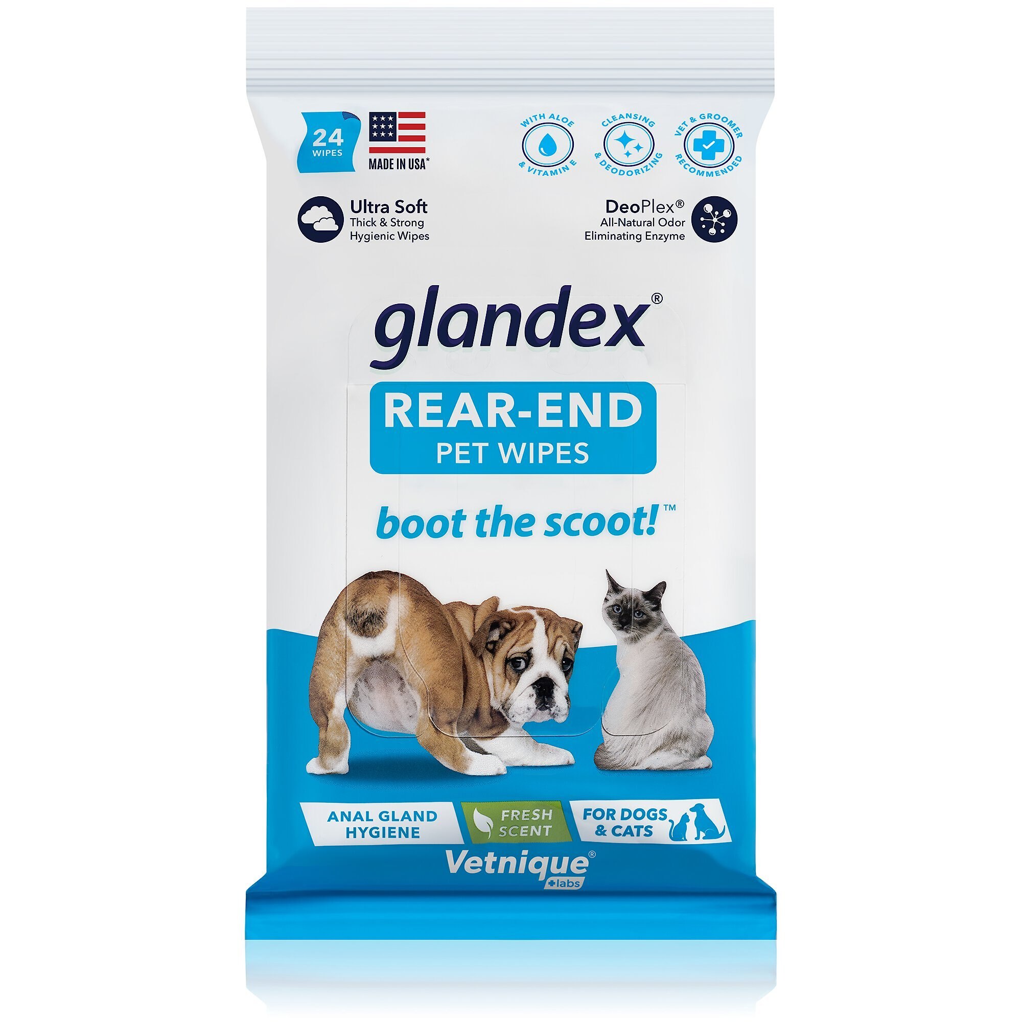 Glandex Dog Wipes For Pets Cleansing & Deodorizing Gland Hygienic Wipeu200bs For Dogs & Cats With Vitamin E, Skin Conditioners And Aloe - By Vetnique Labs (75ct