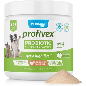 Vetnique Labs Profivex Dog & Cat Probiotic Supplement Pork Flavored Powder Probiotic & Prebiotic Digestive Supplement for Dogs & Cats, 4.25-oz jar
