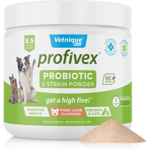 Vetnique Labs Profivex Probiotics 5-Strain Pork Pet Digestive Health Probiotic, Prebiotic & Fiber Powder Dog & Cat Supplement, 8.5-oz jar