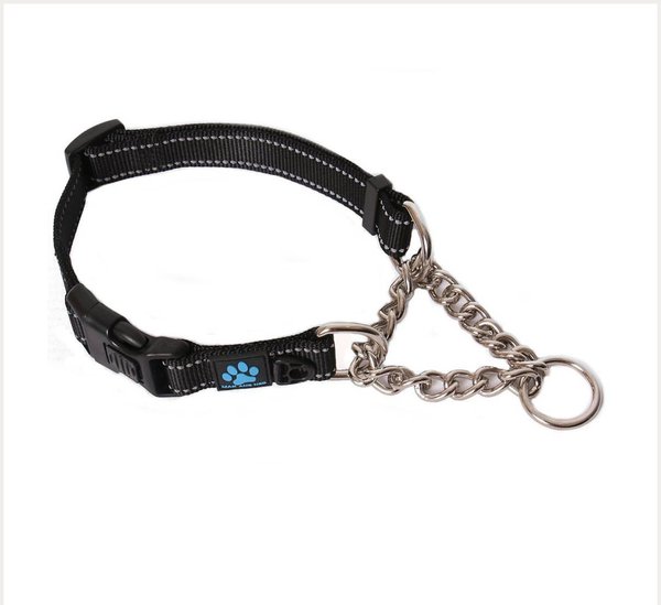 Max & Neo Dog Gear Nylon Reflective Martingale Dog Collar with Chain, Black, Small: 12 to 14.5-in neck, 1-in wide slide 1 of 6