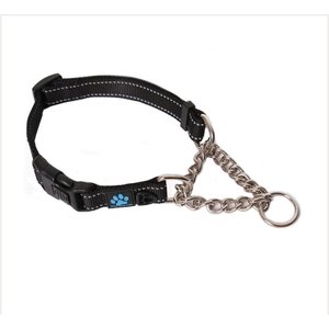 Max & Neo Dog Gear Nylon Reflective Martingale Dog Collar with Chain, Black, Small: 12 to 14.5-in neck, 1-in wide