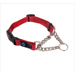Max & Neo Dog Gear Nylon Reflective Martingale Dog Collar with Chain, Red, Medium: 14 to 17-in neck, 1-in wide