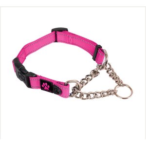 Max and Neo Dog Gear Nylon Reflective Martingale Dog Collar with Chain, Pink, Medium: 14 to 17-in neck, 1-in wide