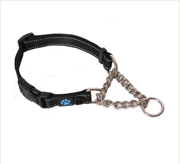 Max & Neo Dog Gear Nylon Reflective Martingale Dog Collar with Chain, Black, Medium: 14 to 17-in neck, 1-in wide slide 1 of 6