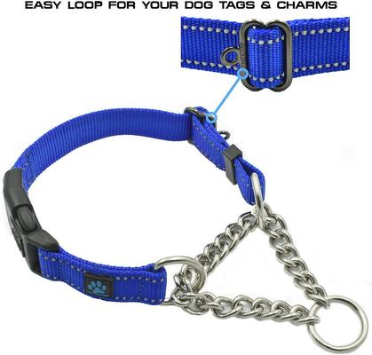 Show full view: Max and Neo Dog Gear Nylon Reflective Martingale Dog Collar with Chain, Blue, Medium/Large: 16 to 19-in neck, 1-in wide slide 3 of 7