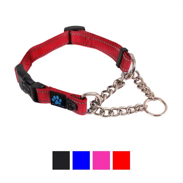 Max & Neo Dog Gear Nylon Reflective Martingale Dog Collar with Chain, Red, Medium/Large: 16 to 19-in neck, 1-in wide slide 1 of 6