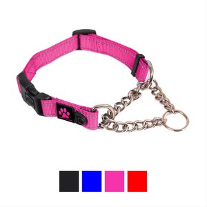 Max & Neo Dog Gear Nylon Reflective Martingale Dog Collar with Chain, Pink, Medium/Large: 16 to 19-in neck, 1-in wide