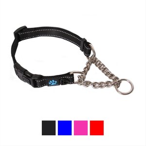 Max & Neo Dog Gear Nylon Reflective Martingale Dog Collar with Chain, Black, Medium/Large: 16 to 19-in neck, 1-in wide