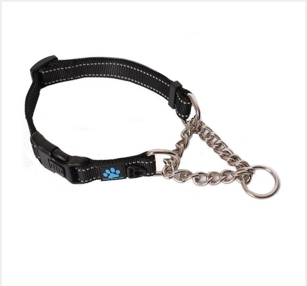 Max and Neo Dog Gear Nylon Reflective Martingale Dog Collar with Chain, Black, Large: 19 to 24.5-in neck, 1-in wide slide 1 of 6