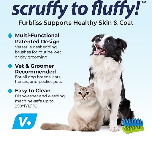 Vetnique Labs Furbliss Dog Brush for Long Hair Grooming, Deshedding, Massaging & Bathing Dog & Cat Brush