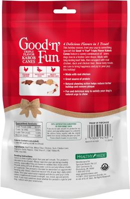 Show full view: Good 'n' Fun Triple Flavor Kabob Canes with Real Chicken Holiday Adult Hard Chew Dog Treats, 3.35-oz bag, 5 count slide 3 of 11
