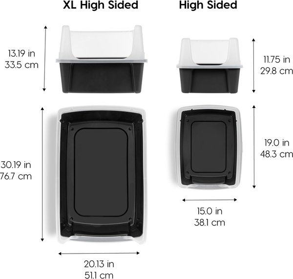 IRIS USA Open Top Cat Litter Box with Scatter Shield, Black, XLarge