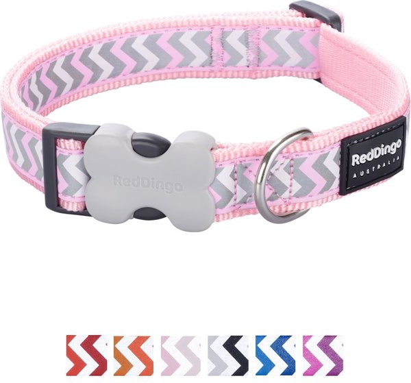 Red Dingo Ziggy Nylon Reflective Dog Collar, Zig Zag Pink, Small: 9.5 to 14-in neck, 5/8-in wide slide 1 of 8