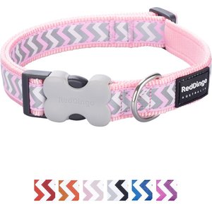 Red Dingo Ziggy Nylon Reflective Dog Collar, Zig Zag Pink, Small: 9.5 to 14-in neck, 5/8-in wide