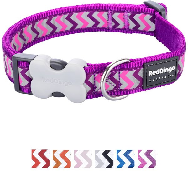 Red Dingo Ziggy Nylon Reflective Dog Collar, Zig Zag Purple, Medium: 12.5 to 18.5-in neck, 4/5-in wide slide 1 of 8