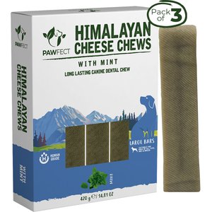 Pawfect Himalayan Cheese Chews Large All Natural High-Protein Grain-Free Dental with Mint Dog Treats, 3 count
