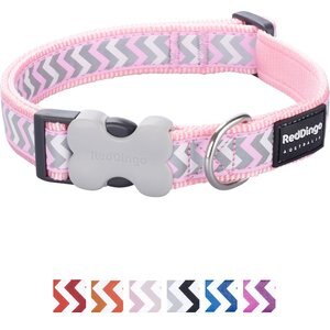 Red Dingo Ziggy Nylon Reflective Dog Collar, Zig Zag Pink, Large: 16.5 to 25-in neck, 1-in wide