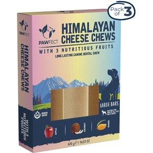 Pawfect Himalayan Cheese Chews Large All Natural High-Protein Grain-Free with Apple Coconut & Mango Dental Dog Treats, 3 count
