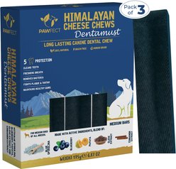 Pawfect Dentamust Himalayan Cheese Chews Medium All Natural High-Protein Grain-Free with Blueberry Blue Sipirulina Papaya Clove Extract & Cinnamon Extract Dental Dog Treats, 3 count