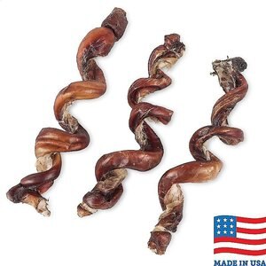 Bones & Chews Made in USA Smoked Curly Bully Stick 6-9" Dog Chew Treat, case of 25