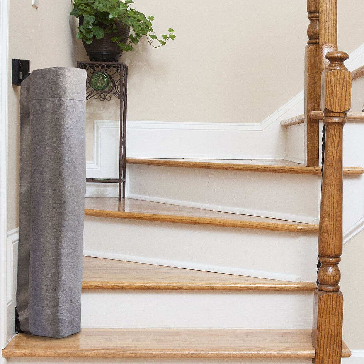 THE STAIR BARRIER Wall to Banister Indoor Fabric Pet Gate, Grey, Wide