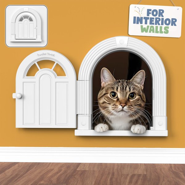 Purrfect Portal Wall Entry Meow Manor Plastic Interior Cat Door, White, Large