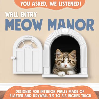 Show full view: Purrfect Portal Wall Entry Meow Manor Plastic Interior Cat Door, White, Large slide 3 of 7