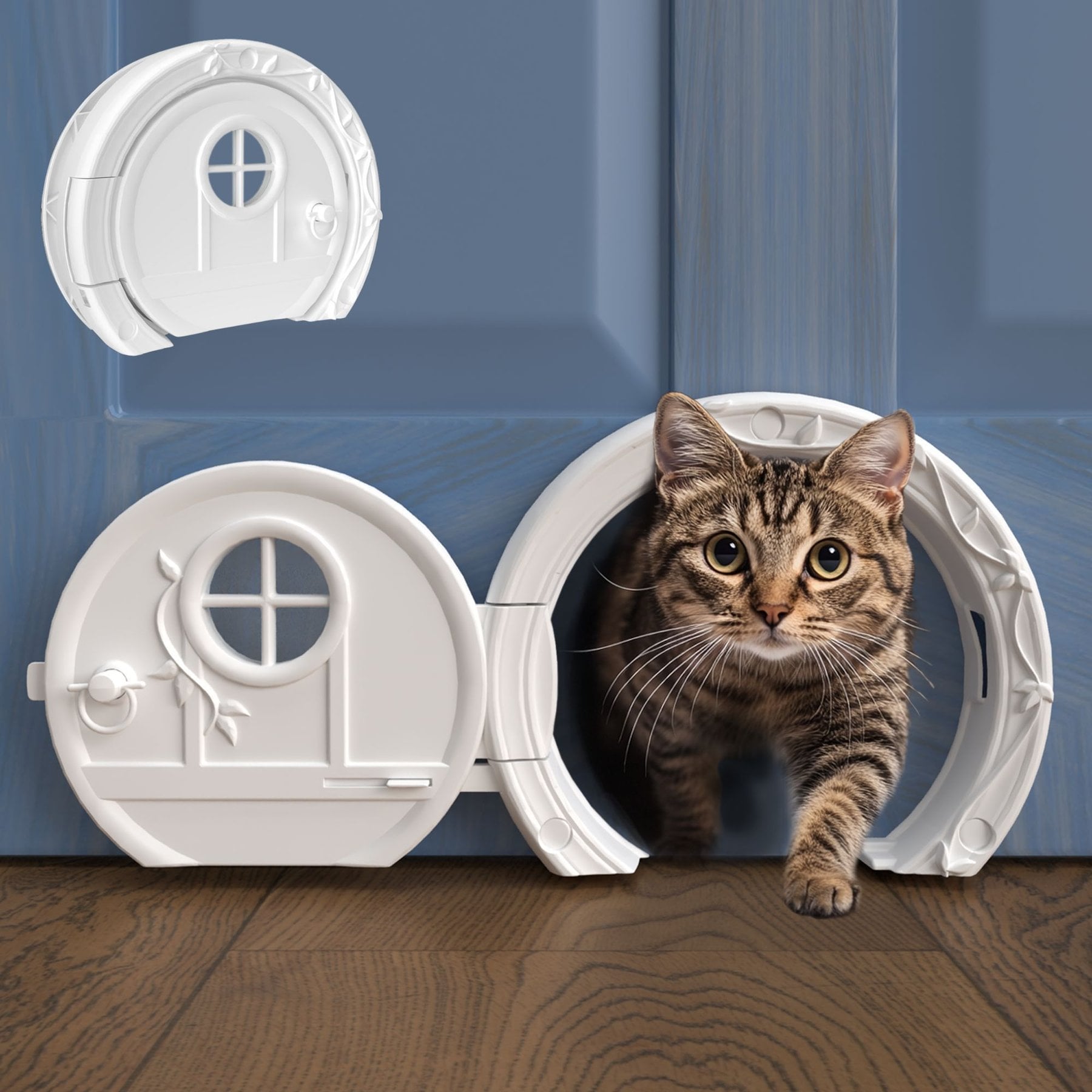 Purrfect Portal Gnome Plastic Interior Cat Door, White, Large