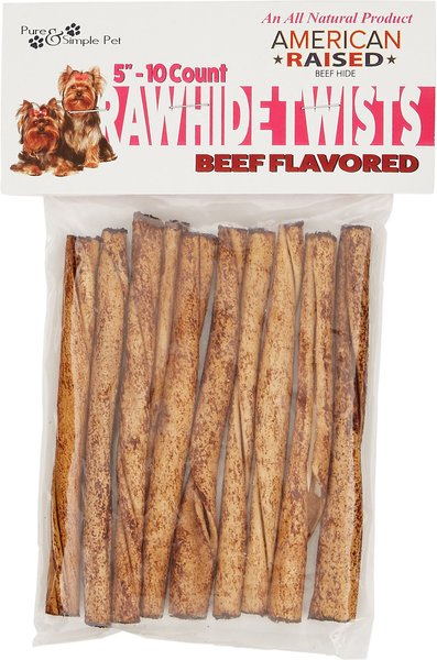 Pure & Simple Pet Beef Flavored Rawhide Twist Dog Treat, 5-in, 10 count slide 1 of 6