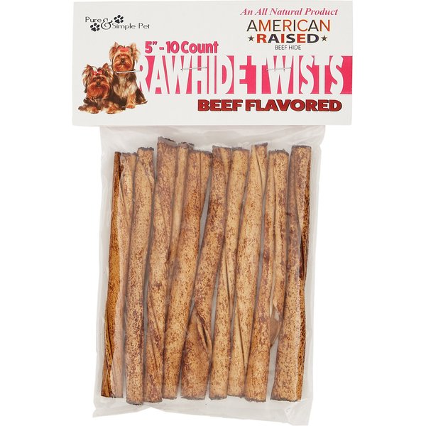 PURE & SIMPLE PET Beef Flavored Rawhide Twist Dog Treat, 5in, 10 count