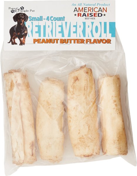 Pure & Simple Pet Peanut Butter Flavored Rawhide Retriever Roll Dog Treat, Small, 4 count slide 1 of 6