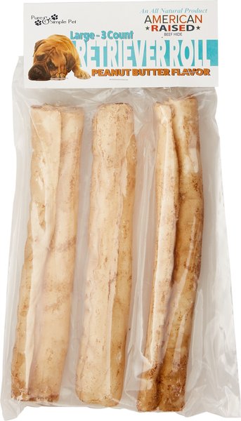 Pure & Simple Pet Peanut Butter Flavored Rawhide Retriever Roll Dog Treat, Large, 3 count slide 1 of 6