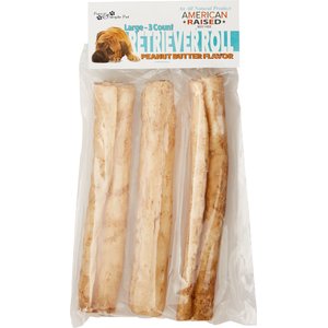 Pure & Simple Pet Peanut Butter Flavored Rawhide Retriever Roll Dog Treat, Large, 3 count