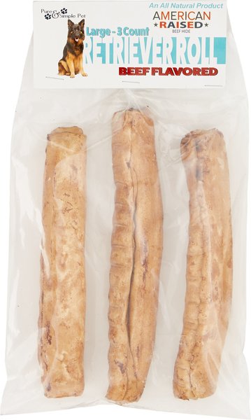 Pure & Simple Pet Beef Flavored Rawhide Retriever Roll Dog Treat, Large, 3 count slide 1 of 6