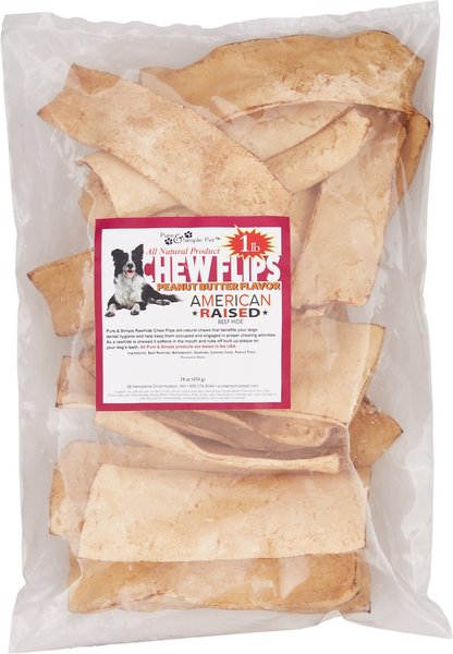 Pure & Simple Pet Peanut Butter Flavored Rawhide Chew Flips Dog Treat, 1-lb bag slide 1 of 6
