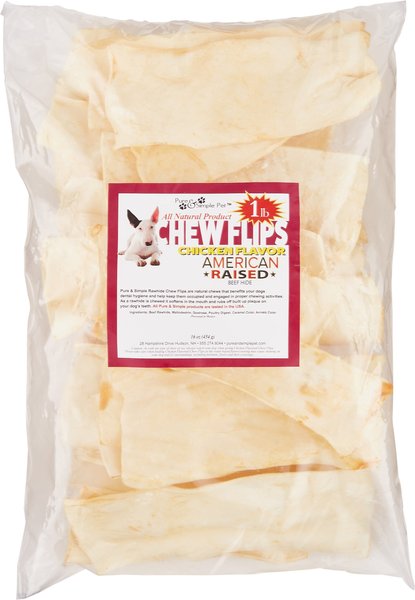 Pure & Simple Pet Chicken Flavored Rawhide Chew Flips Dog Treat, 1-lb bag slide 1 of 6