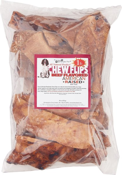 Pure & Simple Pet Beef Flavored Rawhide Chew Flips Dog Treat, 1-lb bag slide 1 of 6