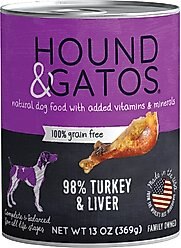 Hound & Gatos 98% Turkey & Liver Grain-Free Dog Food, 13-oz, case of 12