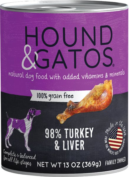 Hound & Gatos 98% Turkey & Liver Grain-Free Dog Food, 13-oz, case of 12 slide 1 of 9