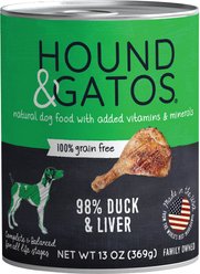 Hound & Gatos 98% Duck & Liver Grain-Free Dog Food, 13-oz, case of 12