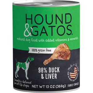 Hound & Gatos 98% Duck & Liver Grain-Free Dog Food, 13-oz, case of 12