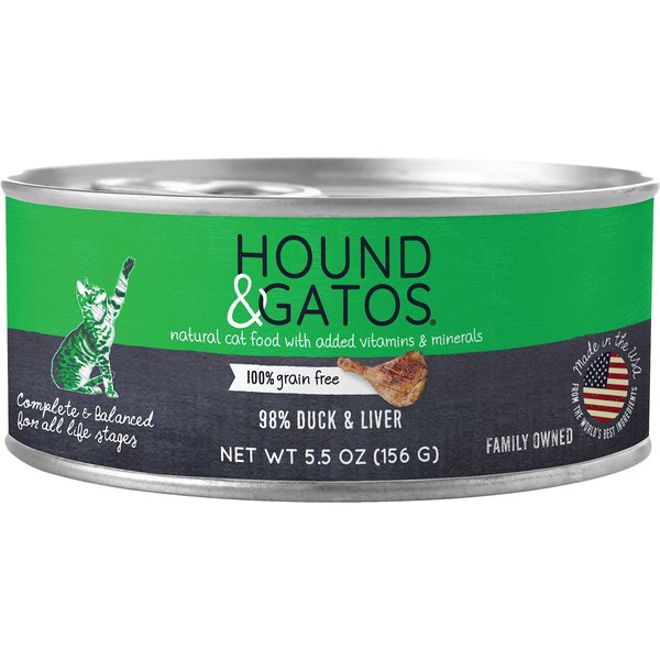 HOUND & GATOS 98 Duck & Liver Formula GrainFree Canned Cat Food, 5.5oz, case of 24
