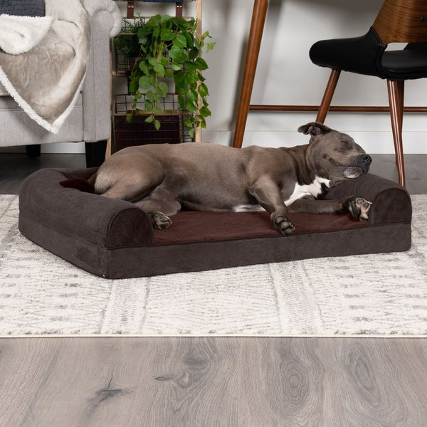 FurHaven Faux Fleece Orthopedic Bolster Cat & Dog Bed w/Removable Cover, Coffee, Large slide 1 of 10