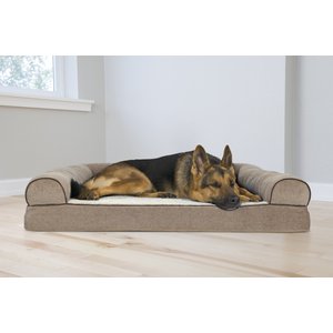 FurHaven Faux Fleece Orthopedic Bolster Cat & Dog Bed with Removable Cover, Cream, Jumbo