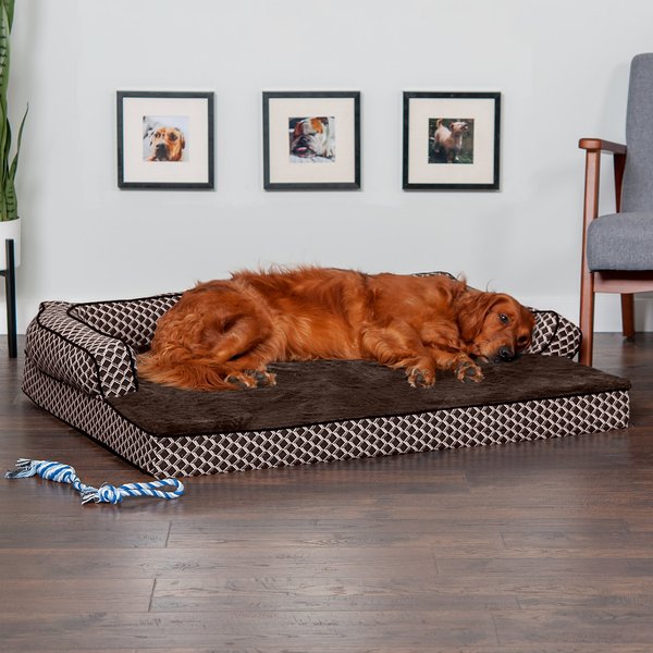 FurHaven Comfy Couch Orthopedic Bolster Dog Bed w/Removable Cover, Diamond Brown, Jumbo slide 1 of 10