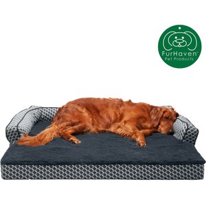 FurHaven Comfy Couch Orthopedic Bolster Dog Bed with Removable Cover, Diamond Gray, Jumbo