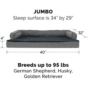 FurHaven Comfy Couch Orthopedic Bolster Dog Bed with Removable Cover, Diamond Gray, Jumbo